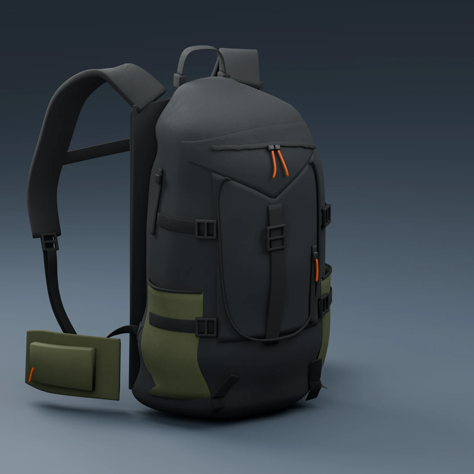 Full rebuilt backpack against a dark studio background