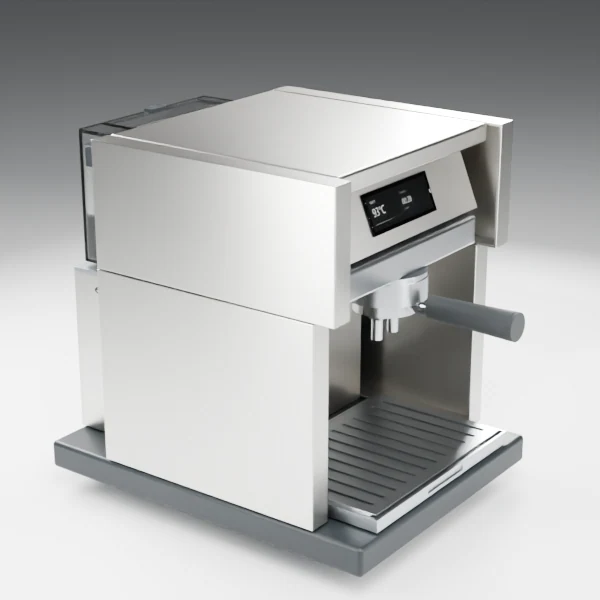 Rear three-quarter view of the espresso machine body and reservoir