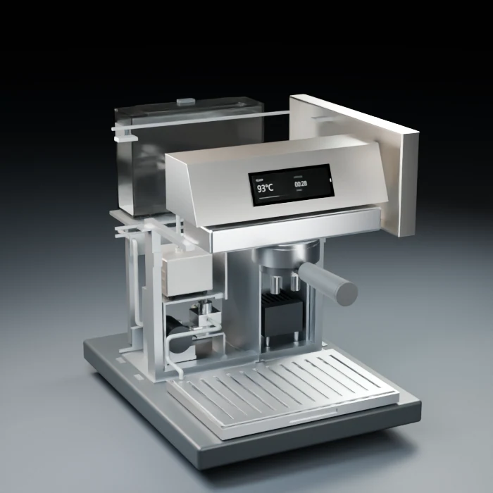 Cutaway view showing the assembled internal architecture of the espresso machine