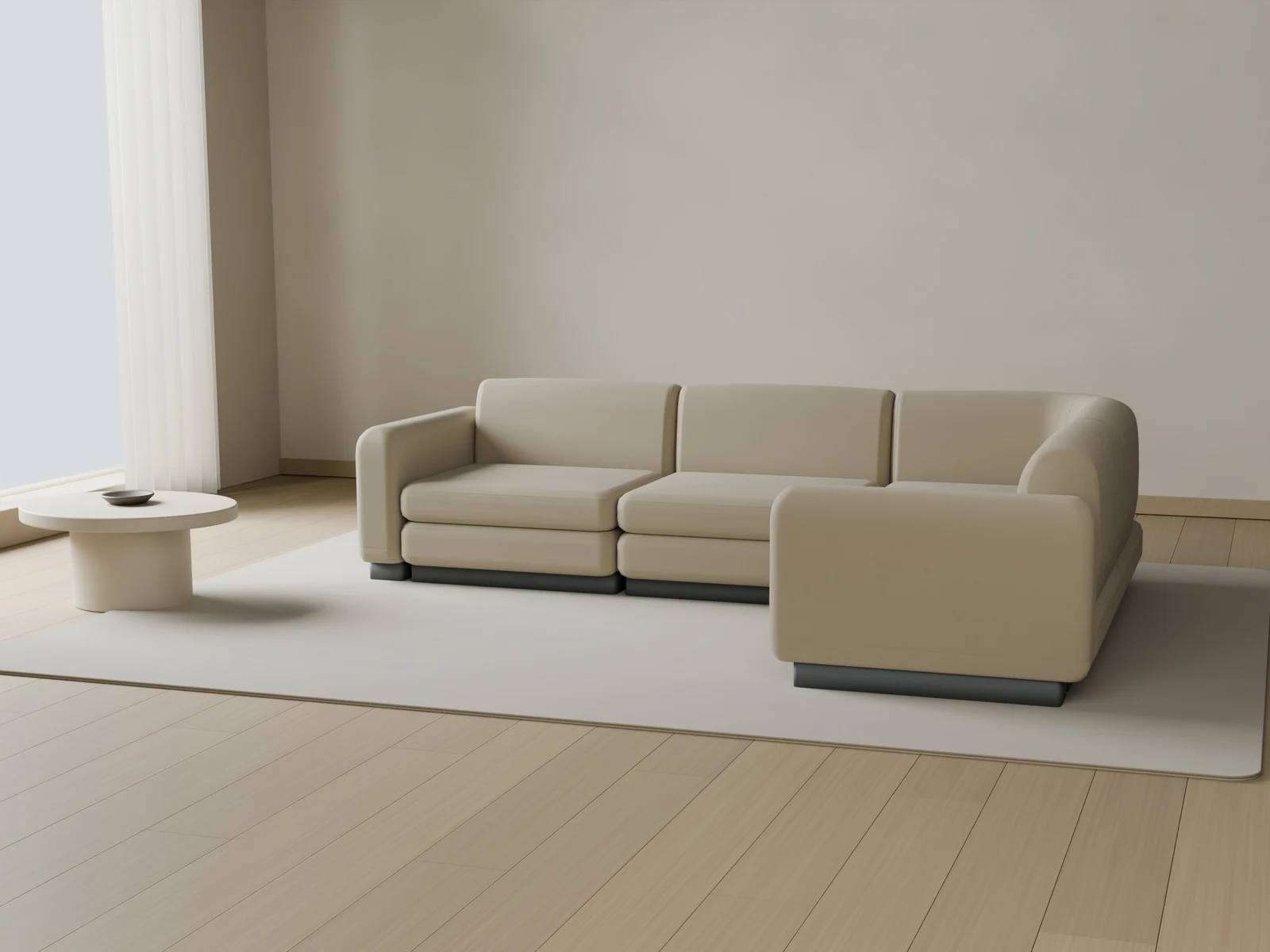 Linen modular sofa presented in a furnished interior