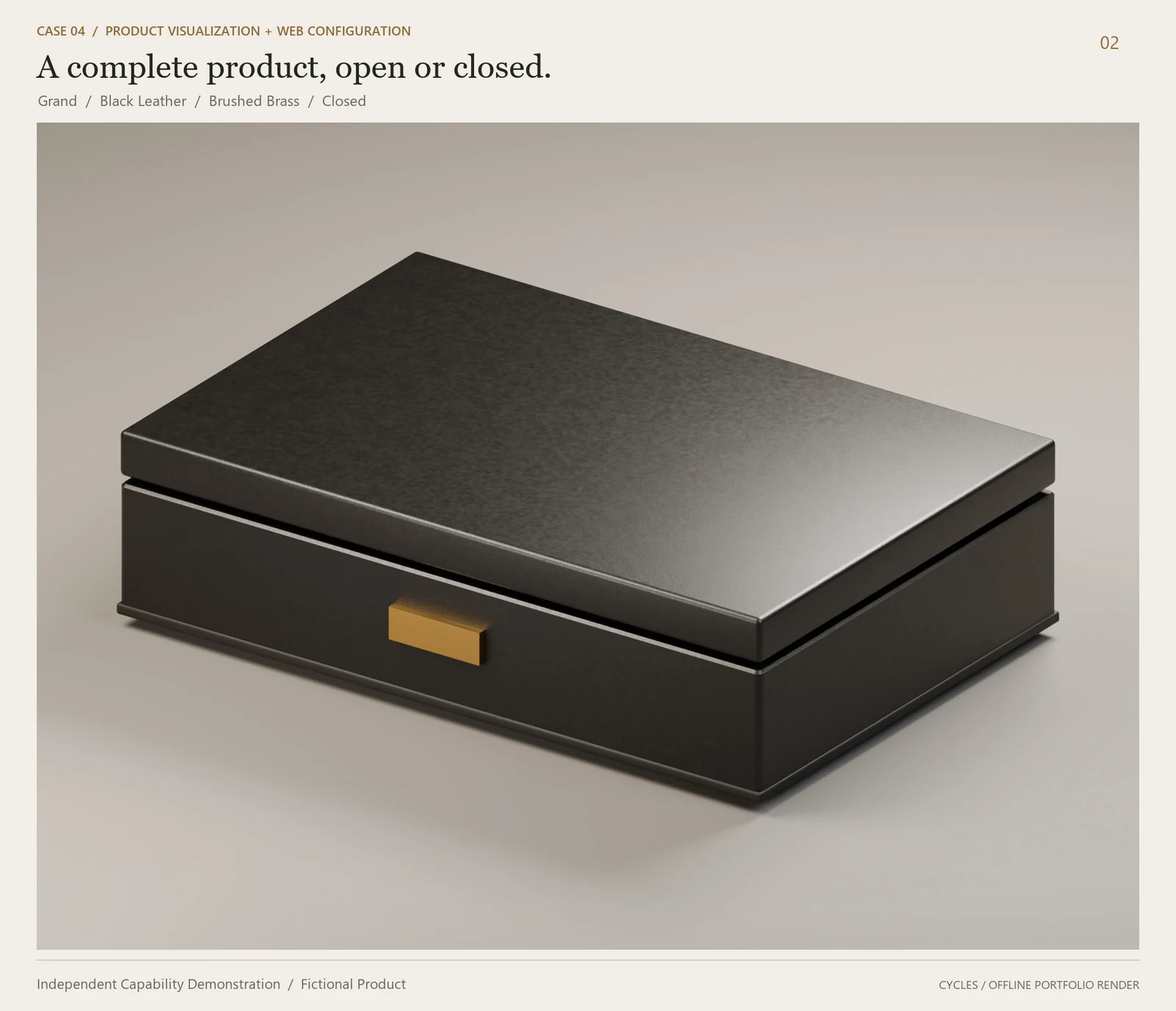 Closed black leather valet case with brass hardware
